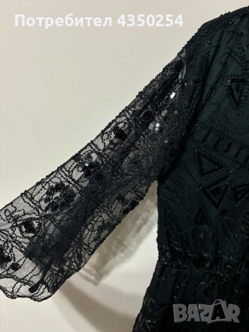 Изискана Черна Рокля с Бляскави Декорации, снимка 4 - Рокли - 50817194