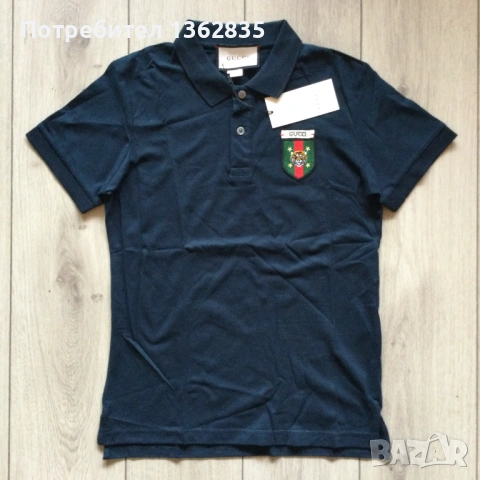 НОВА тъмно синя памучна поло тениска яка якичка GUCCI / Гучи размер M, снимка 2 - Тениски - 53450134