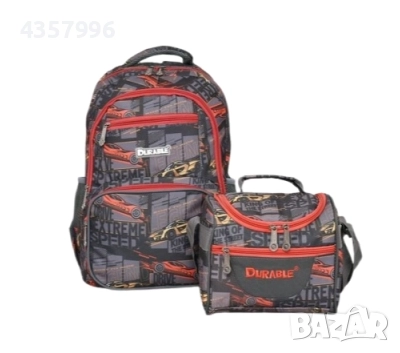 Комплект раница и чанта за храна, За ученици, За момче, Червен, снимка 2 - Раници - 51515718