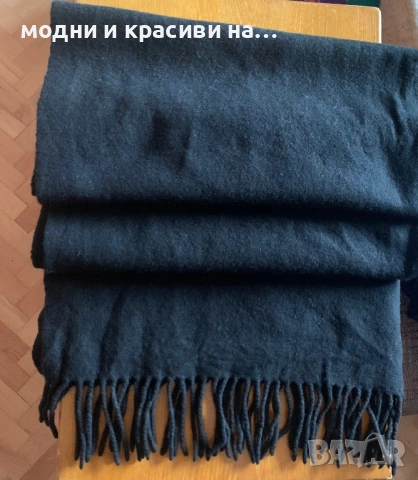 Зимен черен шал  с ресни (фина вълна virgin wool), снимка 6 - Шалове - 53056623