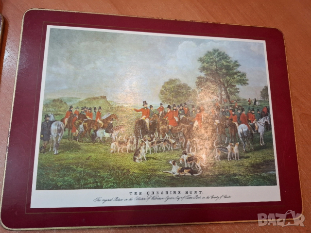 Винтидж корк подложки с антични ловни картини, снимка 6 - Декорация за дома - 53202071