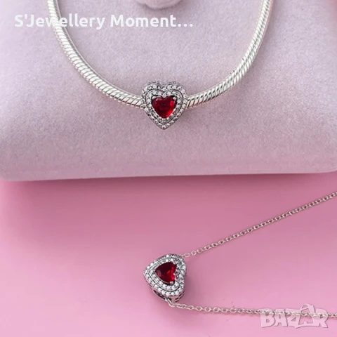 Сребърен талисман Пандора PANDORA сърце с камък, снимка 2 - Гривни - 50985041