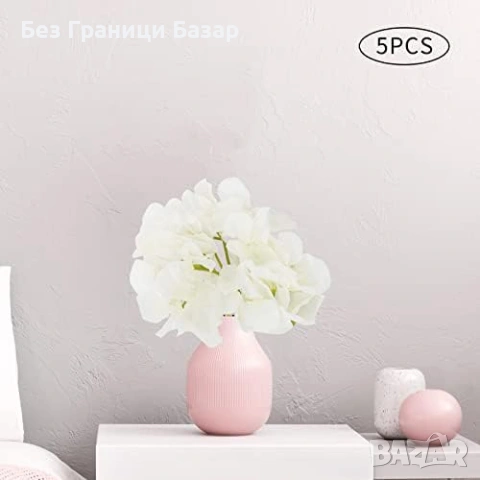 Нови 5 броя изкуствени хортензии цветя бели дълго стъбло декорация дом, снимка 3 - Декорация за дома - 53985867