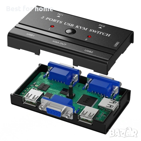 2-портов USB VGA KVM превключвател с 2 кабела, снимка 5 - Друга електроника - 53139709