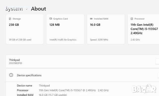 Бизнес лаптоп Lenovo ThinkPad L14 Gen 2 с Core i5-1135G7 14" FHD,  256GB SSD 16GB DDR4 Win11, снимка 9 - Лаптопи за работа - 50578003