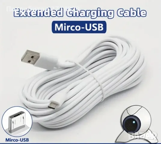 Микро USB кабел за зареждане 36W, 5м, издръжлив PVC кръгъл кабел, USB до Micro USB, снимка 1 - Кабели и адаптери - 49240952