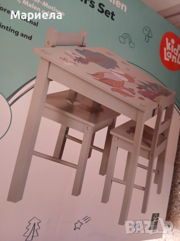 Детска дървена маса с 2 стола / С мотиви на горски животни, снимка 2 - Други - 52802869
