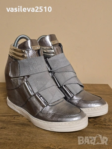 Eva Minge оригинални дамски сребристи кецове на платформа от естествена кожа , снимка 8 - Кецове - 53892776