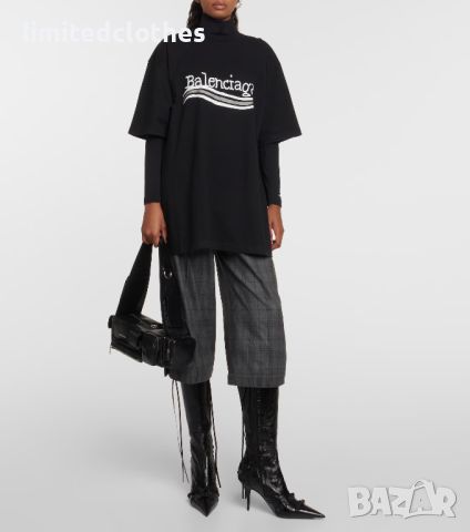 BALENCIAGA Black Political Campaign Hand Drawn Logo Oversized Мъжка / Дамска Тениска size L (XL), снимка 3 - Тениски - 46554122