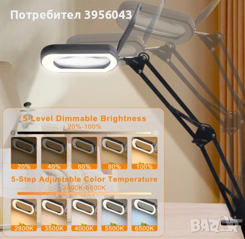 Нова LED лупа 10X 3-в-1 с осветление, стойка и щипка, снимка 4 - Настолни лампи - 53904174