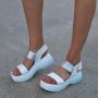 🤍Кожени бели дамски сандали на платформа🤍, снимка 3