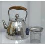 Чайник от неръждаема стомана с фина цедка и дървена дръжка, 2L, снимка 2