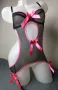 XS/S еротично черно тюлено боди с розови елементи и панделки, снимка 1