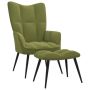 vidaXL Релаксиращ стол с табуретка, светлозелен, кадифе(SKU:328087