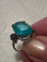 красив сребърен пръстен с голям зелен камък, снимка 2