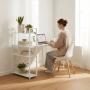 Компютърно бюро ModernHome, дървено, с рафтове за съхранение, бял, подсилена метална конструкция, снимка 3