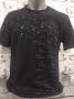 Saviola- черна тениска, ситен принт и бродерия, памук и еластан, снимка 1 - Тениски - 45841108