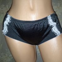 Сатенени черни бикини с бяла дантела L, снимка 1 - Бельо - 45519834