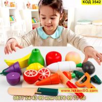 Игрален комплект за деца зеленчуци и плодове за рязане изработени от дърво - КОД 3542, снимка 2 - Образователни игри - 45265204