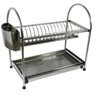 Двуетажен сушилник за чинии и прибори, висококачествена неръждаема стомана, 46х28х44 см, снимка 1 - Аксесоари за кухня - 44941955