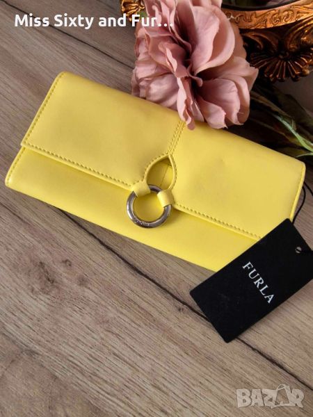 FURLA-ново жълто портмоне естествена кожа Фурла-20 см х 10 см, снимка 1