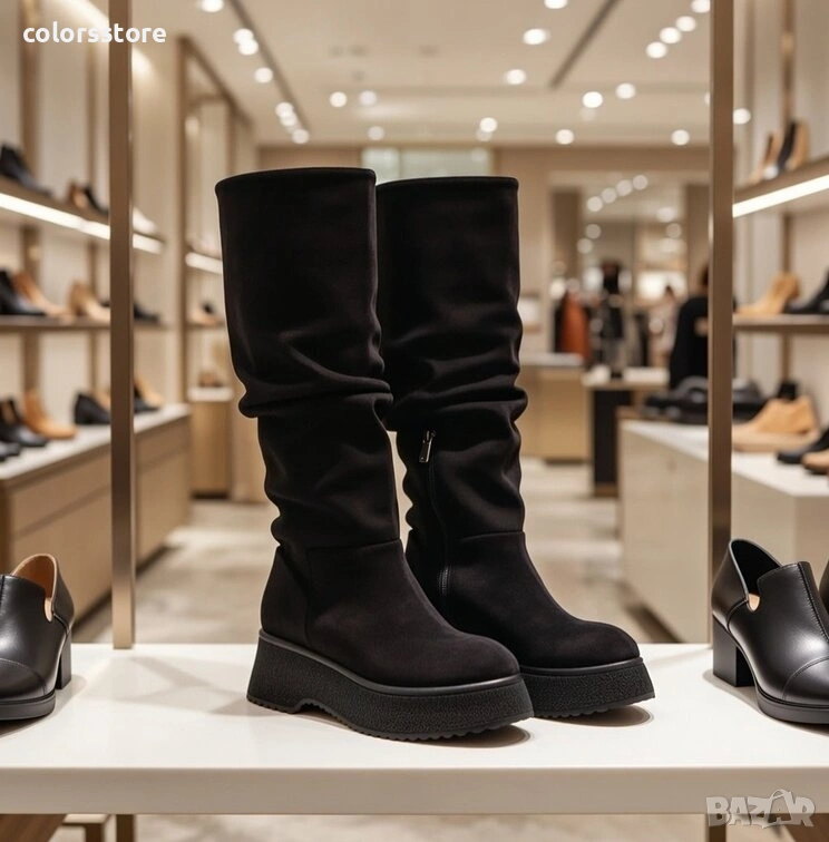 Равни ботуши - черен велур - MKR18 , снимка 1