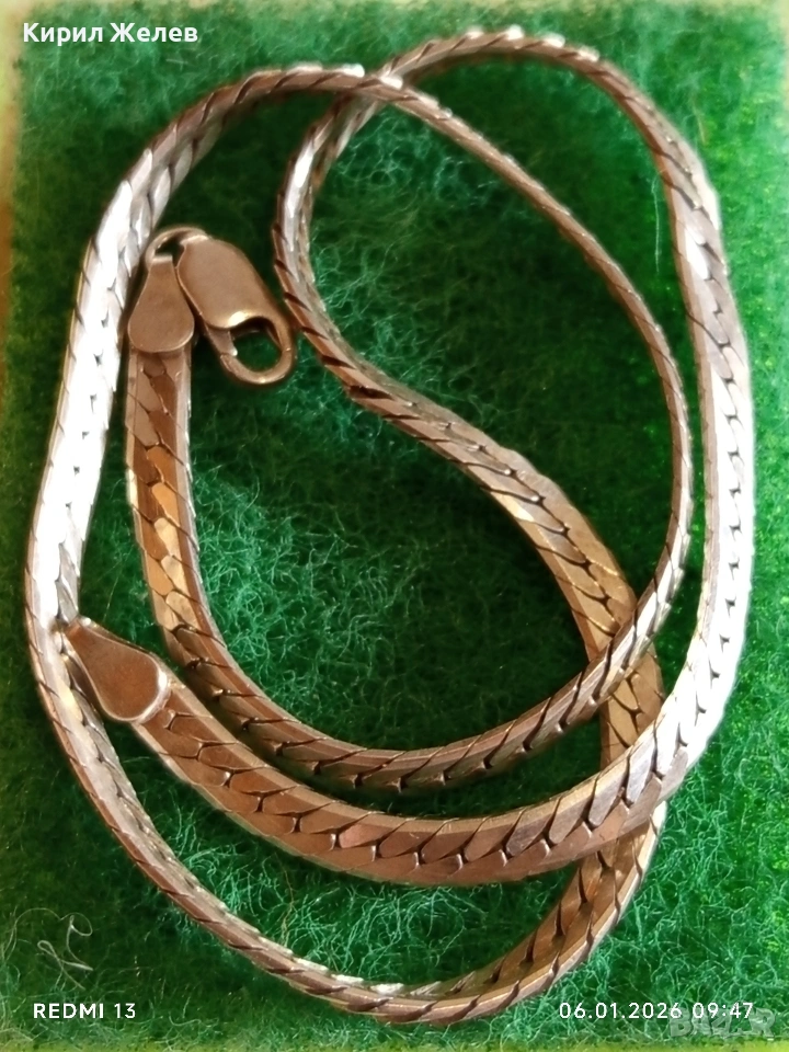 Класически и елегантен сребърен ланец плетка тип РИБЕНА КОСТ ювелирна изработка 25819, снимка 1