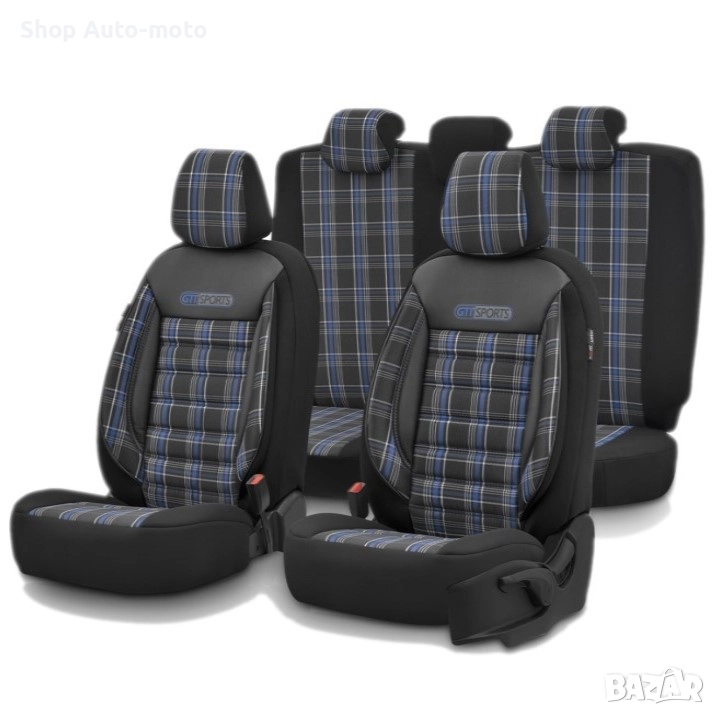 К-т Луксозна Тапицерия Automat-OTOM, Текстил с еко кожа, GTI SPORTS Design, Черна със син шев, снимка 1