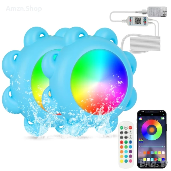 Интелигентни потопяеми лампи LED осветление за басейн 20W RGB музикално синхронизиране, снимка 1