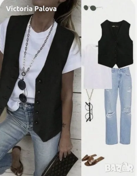 Стилен елек DEERBERG  груб лен plus size , снимка 1