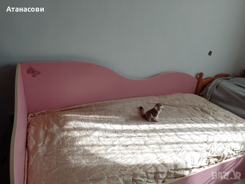 Легло от ПДЧ розово с матрак и подматрачна рамка, снимка 1