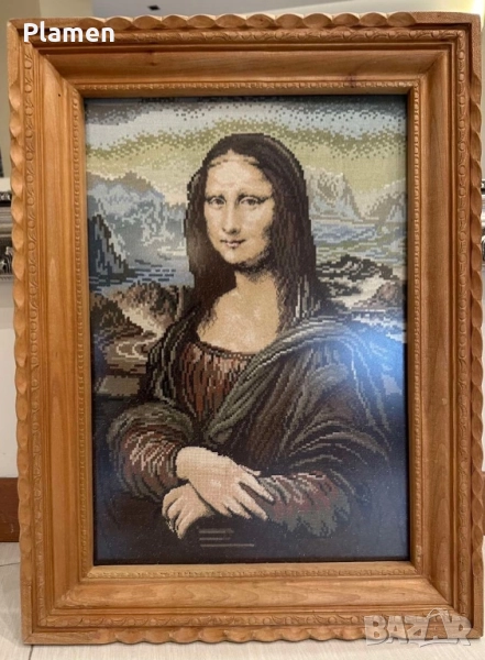 ГОБЛЕН МОНА ЛИЗА 1:4 ВИЛЕР В РАМКА ДЪРВОРЕЗБА, снимка 1