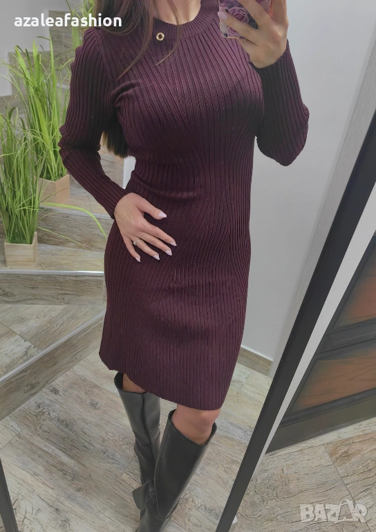 Дамска рокля плетиво в бордо, снимка 1