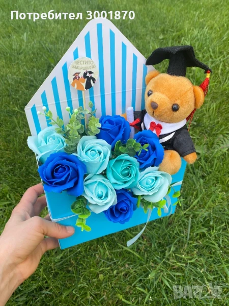 Аранжирани сапунени рози в кутии букет в кутия подарък цветя, снимка 1