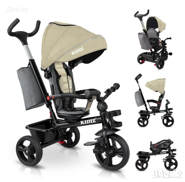 Детска триколка KIDIZ 5в1 с лост за бутане 360° седалка, гумени колела, снимка 1