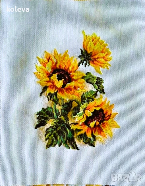 Слънчево цвете  - ръчно бродиран гоблен, снимка 1