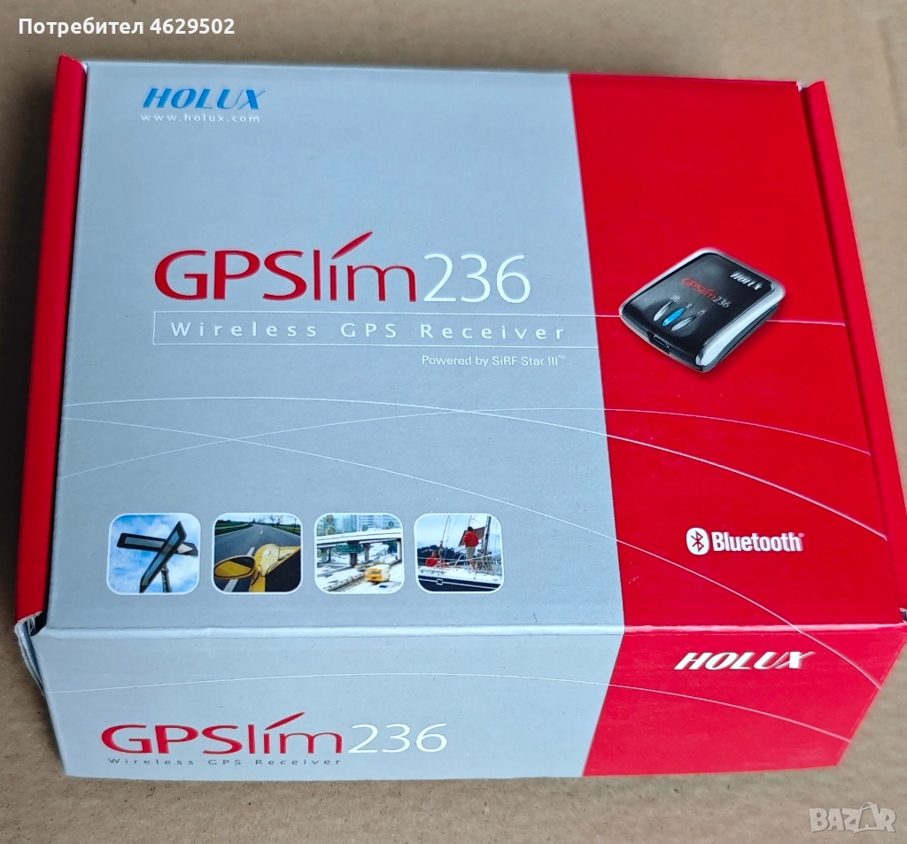 GPS Holux Slim 236 Bluetooth GPS – НОВ, пълен комплект, снимка 1