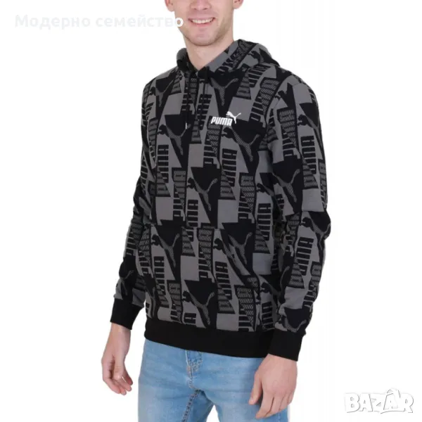 Мъжко спортно горнище PUMA Power All Over Printed Hoodie Grey/Black, снимка 1