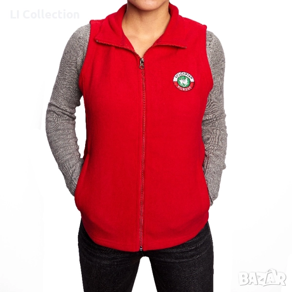 Дамски поларен елек - черен, зелен и червен, снимка 1