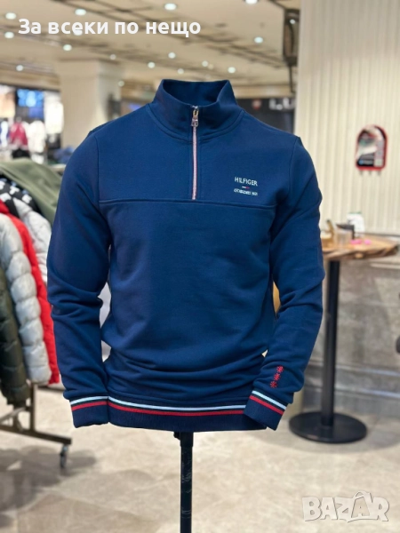 Tommy Hilfiger Мъжка Тъмносиня Памучна Блуза С Дълъг Ръкав С Бродирано Лого Томи Хилфигер Код A970, снимка 1