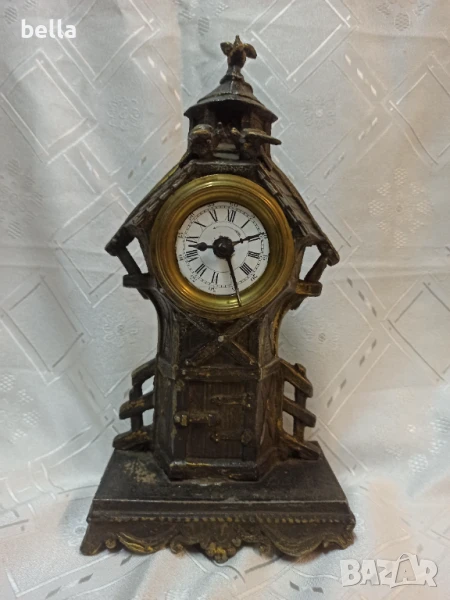 Много стар антикварен каминен часовник ,порцеланов циферблат , снимка 1