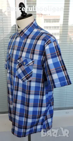 SCHÖFFEL Mens Blue Check Short Sleeve Outdoor Shirt -мъжка памучна риза за туризъм размер L, снимка 10 - Ризи - 50411026