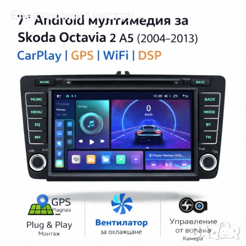 7” Android мултимедия за Skoda Octavia 2 A5 (2004–2013) | CarPlay | GPS | WiFi | DSP