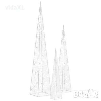 vidaXL Комплект декорация LED конуси студено бели 30/45/60 см акрил（SKU:328968）, снимка 3 - Декорация за дома - 48321312