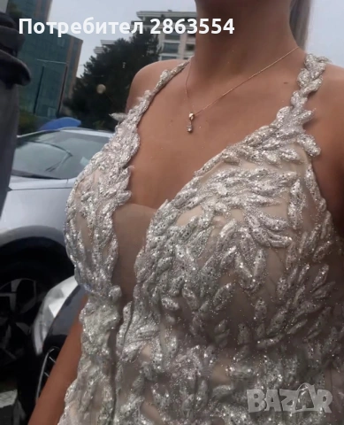 Блестяща бална рокля в бежов цвят, снимка 4 - Рокли - 53509832