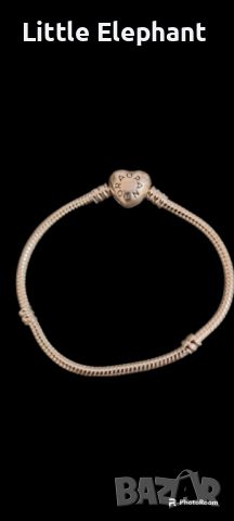 Сребърна гривна Пандора,змийска плетка със закопчалка сърце,17-18 см/нова, снимка 2 - Колиета, медальони, синджири - 45898388