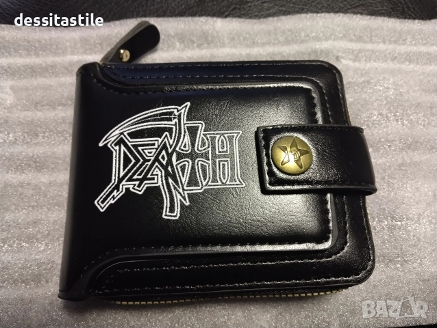 Домашни чехли с мртал банди и портфейл с логото на група DEATH, снимка 1 - Мъжки чехли - 44101399