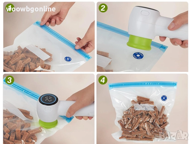 ВАКУУМНА ПОМПА ЗА ХРАНА – ЕЛЕКТРИЧЕСКА, МОБИЛНА И МНОГОФУНКЦИОНАЛНА + ТОРБИЧКИ И КАПАЦИ, снимка 6 - Други стоки за дома - 52730991