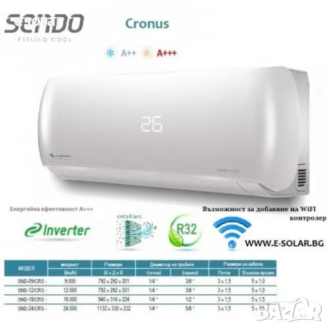 Инверторен климатик SENDO Cronus 12000BTU А++, снимка 5 - Климатици - 47141374