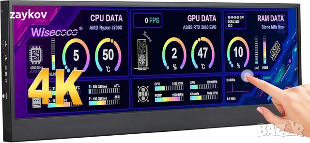 14-инчов 4K UHD IPS 3840 x 1100 сензорен монитор с разтеглен панел за Windows